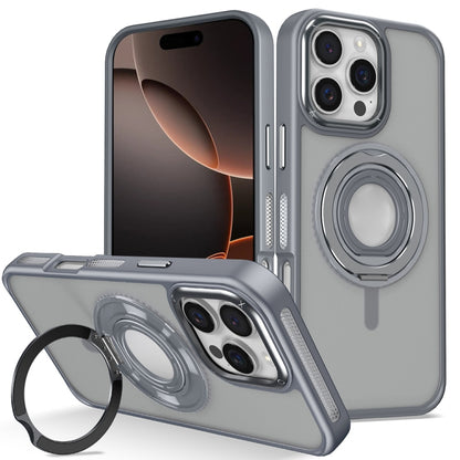 For iPhone 16 Pro Skin Feel Matte 360 Degree Rotating Silicone Ring Holder Phone Case(Grey) - iPhone 16 Pro Cases by PMC Jewellery | Online Shopping South Africa | PMC Jewellery | Buy Now Pay Later Mobicred