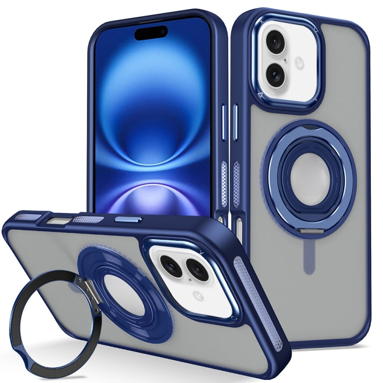 For iPhone 16 Skin Feel Matte 360 Degree Rotating Silicone Ring Holder Phone Case(Royal Blue) - iPhone 16 Cases by PMC Jewellery | Online Shopping South Africa | PMC Jewellery | Buy Now Pay Later Mobicred