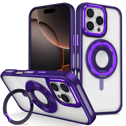 For iPhone 16 Pro Max Skin Feel Transparent 360 Degree Rotating Silicone Ring Holder Phone Case(Purple) - iPhone 16 Pro Max Cases by PMC Jewellery | Online Shopping South Africa | PMC Jewellery | Buy Now Pay Later Mobicred