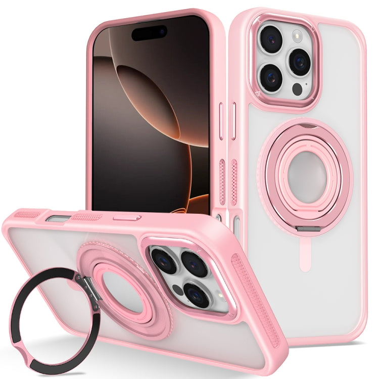 For iPhone 16 Pro Max Skin Feel Transparent 360 Degree Rotating Silicone Ring Holder Phone Case(Pink) - iPhone 16 Pro Max Cases by PMC Jewellery | Online Shopping South Africa | PMC Jewellery | Buy Now Pay Later Mobicred