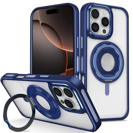 For iPhone 16 Pro Skin Feel Transparent 360 Degree Rotating Silicone Ring Holder Phone Case(Royal Blue) - iPhone 16 Pro Cases by PMC Jewellery | Online Shopping South Africa | PMC Jewellery | Buy Now Pay Later Mobicred