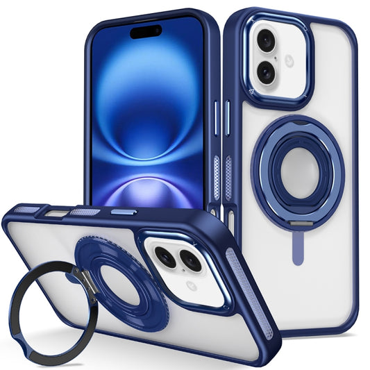 For iPhone 16 Plus Skin Feel Transparent 360 Degree Rotating Silicone Ring Holder Phone Case(Royal Blue) - iPhone 16 Plus Cases by PMC Jewellery | Online Shopping South Africa | PMC Jewellery | Buy Now Pay Later Mobicred