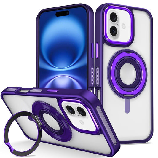 For iPhone 16 Skin Feel Transparent 360 Degree Rotating Silicone Ring Holder Phone Case(Purple) - iPhone 16 Cases by PMC Jewellery | Online Shopping South Africa | PMC Jewellery | Buy Now Pay Later Mobicred