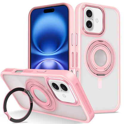 For iPhone 16 Skin Feel Transparent 360 Degree Rotating Silicone Ring Holder Phone Case(Pink) - iPhone 16 Cases by PMC Jewellery | Online Shopping South Africa | PMC Jewellery | Buy Now Pay Later Mobicred