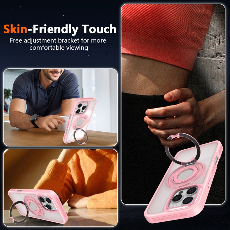 For iPhone 16 Plus Skin Feel Transparent 360 Degree Rotating Silicone Ring Holder Phone Case(Pink) - iPhone 16 Plus Cases by PMC Jewellery | Online Shopping South Africa | PMC Jewellery | Buy Now Pay Later Mobicred