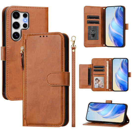 For Samsung Galaxy S25 Ultra 5G Multi-Card Slots Zipper Wallet Leather Phone Case(Brown) - Galaxy S25 Ultra 5G Cases by PMC Jewellery | Online Shopping South Africa | PMC Jewellery | Buy Now Pay Later Mobicred