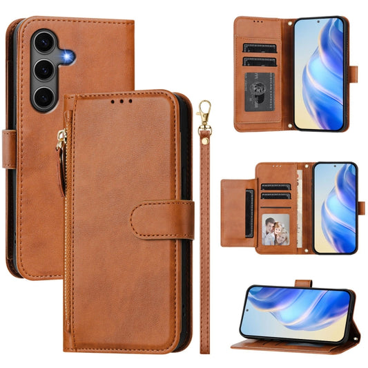 For Samsung Galaxy S25+ 5G Multi-Card Slots Zipper Wallet Leather Phone Case(Brown) - Galaxy S25+ 5G Cases by PMC Jewellery | Online Shopping South Africa | PMC Jewellery | Buy Now Pay Later Mobicred