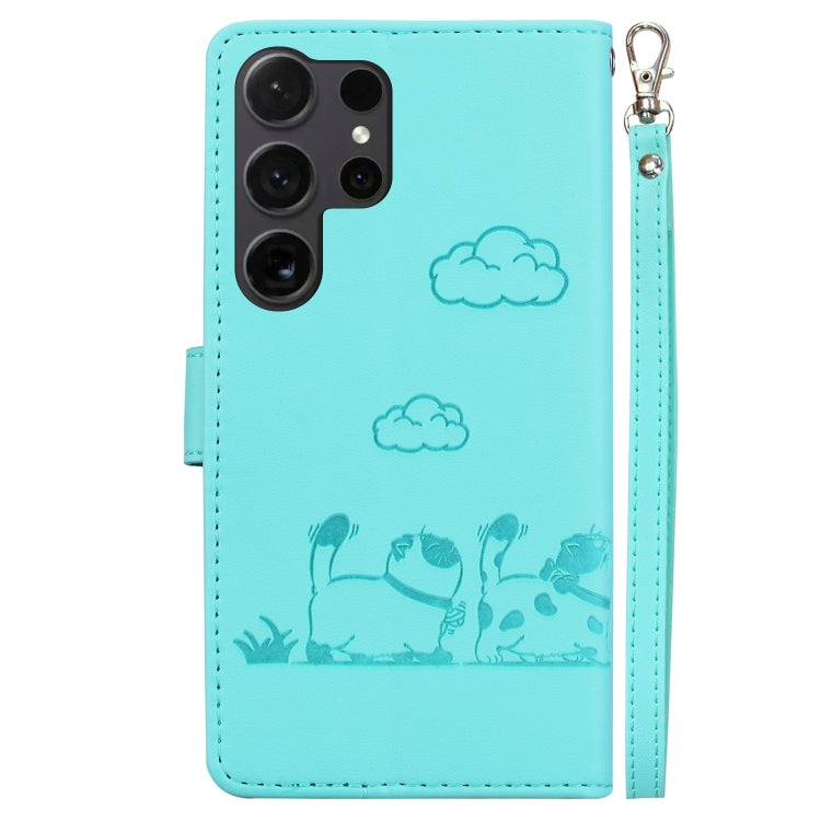 For Samsung Galaxy S25 Ultra 5G Cute Cats RFID Leather Phone Case(Green) - Galaxy S25 Ultra 5G Cases by PMC Jewellery | Online Shopping South Africa | PMC Jewellery | Buy Now Pay Later Mobicred