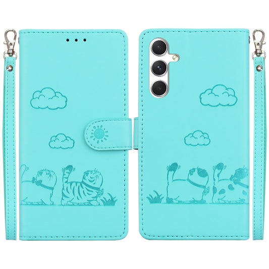 For Samsung Galaxy S25+ 5G Cute Cats RFID Leather Phone Case(Green) - Galaxy S25+ 5G Cases by PMC Jewellery | Online Shopping South Africa | PMC Jewellery | Buy Now Pay Later Mobicred