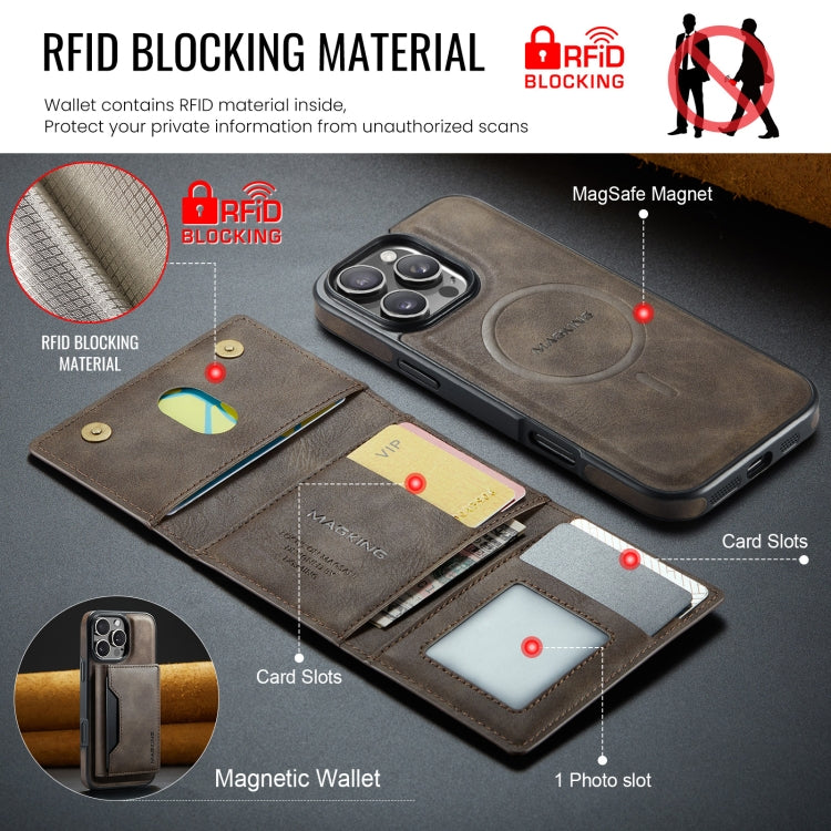 For iPhone 16 Pro DG.MING MAGKING-K2 Series MagSafe RFID Card Bag Detachable Phone Case(Coffee) - iPhone 16 Pro Cases by DG.MING | Online Shopping South Africa | PMC Jewellery | Buy Now Pay Later Mobicred