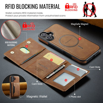 For iPhone 16 DG.MING MAGKING-K2 Series MagSafe RFID Card Bag Detachable Phone Case(Brown) - iPhone 16 Cases by DG.MING | Online Shopping South Africa | PMC Jewellery | Buy Now Pay Later Mobicred