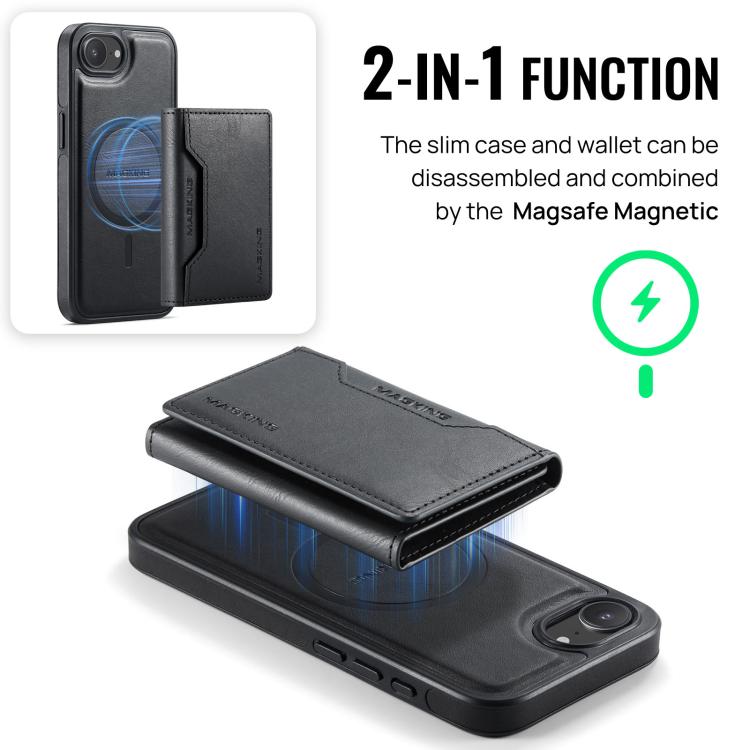 For iPhone 16e DG.MING MAGKING-K2 Series MagSafe RFID Card Bag Detachable Phone Case(Black) - free shipping - PMc TechLife - Order now!
