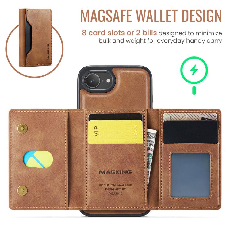 For iPhone 16e DG.MING MAGKING-K2 Series MagSafe RFID Card Bag Detachable Phone Case(Brown) - free shipping - PMc TechLife - Order now!