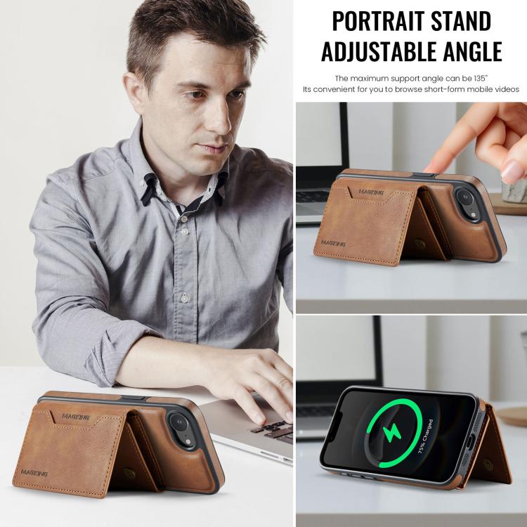 For iPhone 16e DG.MING MAGKING-K2 Series MagSafe RFID Card Bag Detachable Phone Case(Brown) - free shipping - PMc TechLife - Order now!