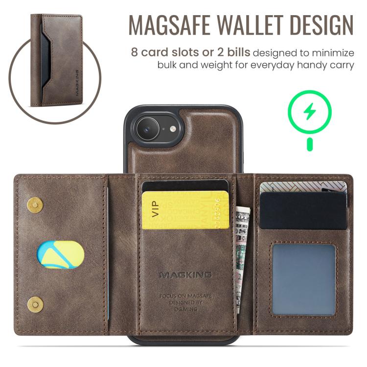 For iPhone 16e DG.MING MAGKING-K2 Series MagSafe RFID Card Bag Detachable Phone Case(Coffee) - free shipping - PMc TechLife - Order now!