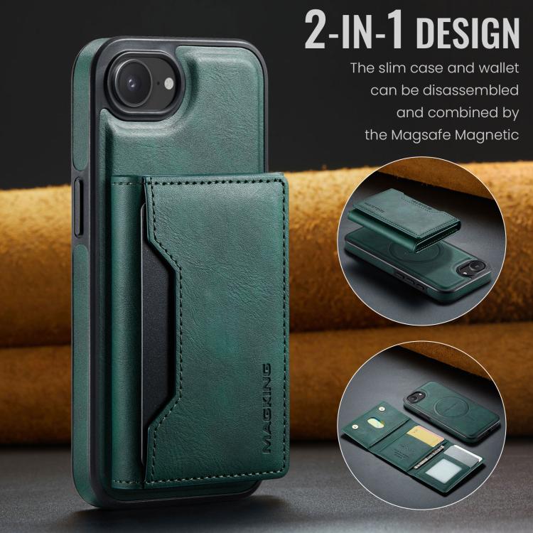 For iPhone 16e DG.MING MAGKING-K2 Series MagSafe RFID Card Bag Detachable Phone Case(Green) - free shipping - PMc TechLife - Order now!