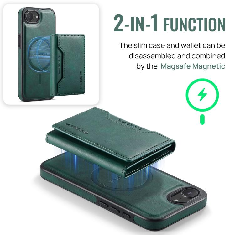 For iPhone 16e DG.MING MAGKING-K2 Series MagSafe RFID Card Bag Detachable Phone Case(Green) - free shipping - PMc TechLife - Order now!