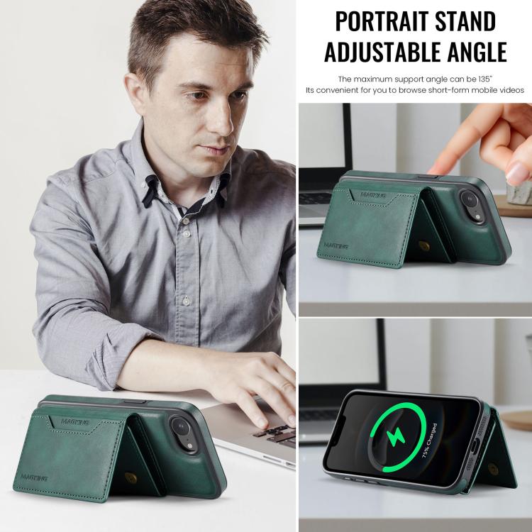 For iPhone 16e DG.MING MAGKING-K2 Series MagSafe RFID Card Bag Detachable Phone Case(Green) - free shipping - PMc TechLife - Order now!