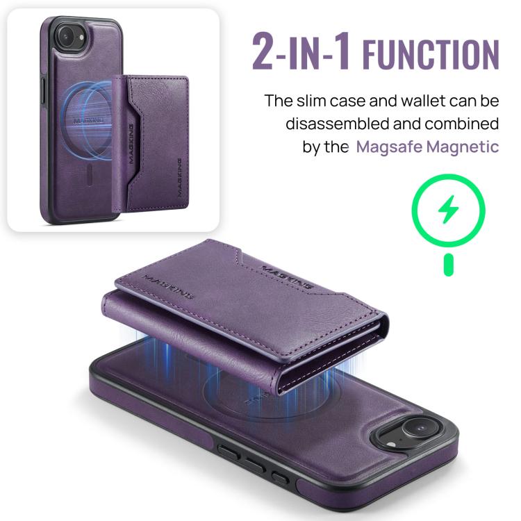 For iPhone 16e DG.MING MAGKING-K2 Series MagSafe RFID Card Bag Detachable Phone Case(Purple) - free shipping - PMc TechLife - Order now!
