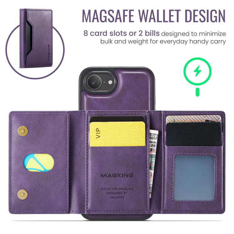 For iPhone 16e DG.MING MAGKING-K2 Series MagSafe RFID Card Bag Detachable Phone Case(Purple) - free shipping - PMc TechLife - Order now!