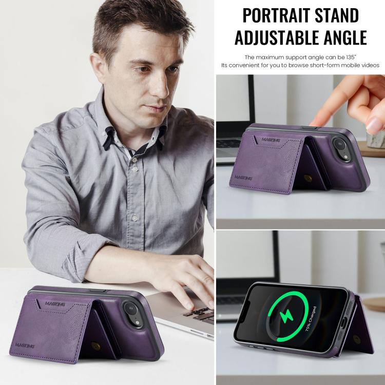 For iPhone 16e DG.MING MAGKING-K2 Series MagSafe RFID Card Bag Detachable Phone Case(Purple) - free shipping - PMc TechLife - Order now!