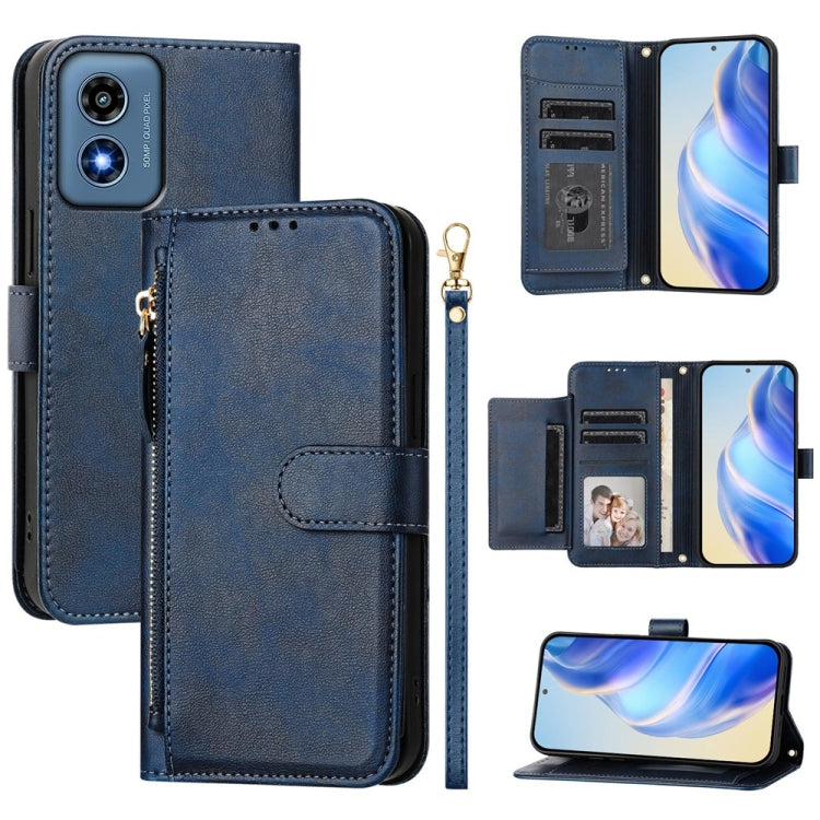 For Motorola Moto G Play 4G 2024 Global Multi-Card Slots Zipper Wallet Leather Phone Case(Blue) - Motorola Cases by PMC Jewellery | Online Shopping South Africa | PMC Jewellery | Buy Now Pay Later Mobicred