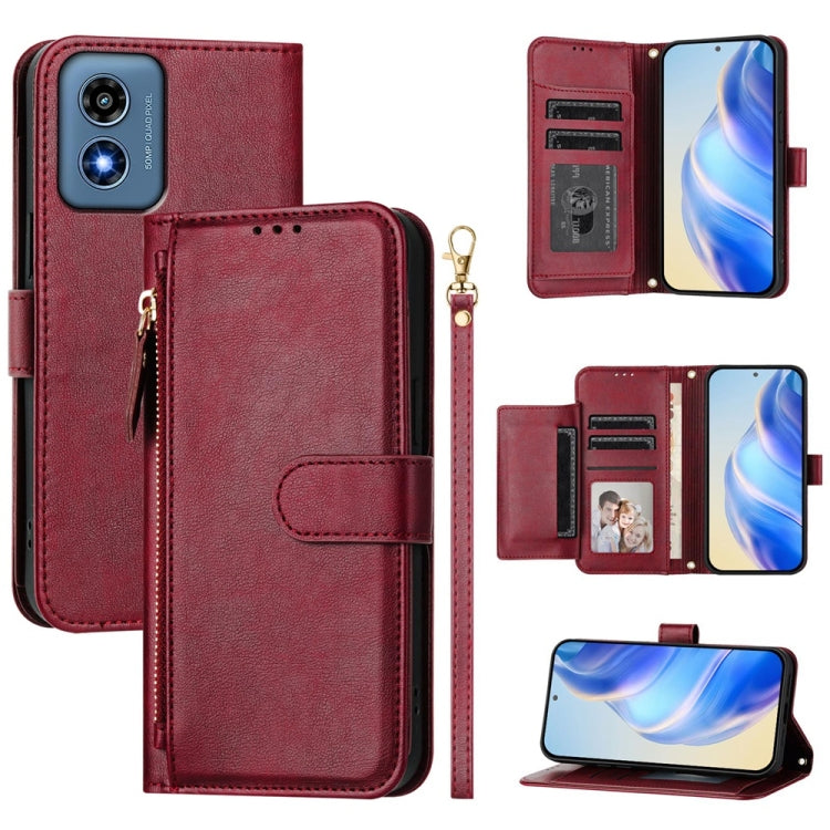 For Motorola Moto G Play 4G 2024 Global Multi-Card Slots Zipper Wallet Leather Phone Case(Dark Red) - Motorola Cases by PMC Jewellery | Online Shopping South Africa | PMC Jewellery | Buy Now Pay Later Mobicred