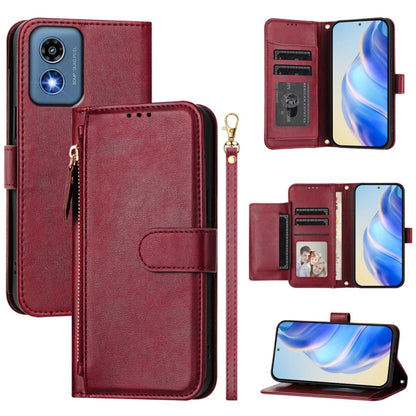 For Motorola Moto G Play 5G 2024 Multi-Card Slots Zipper Wallet Leather Phone Case(Dark Red) - Motorola Cases by PMC Jewellery | Online Shopping South Africa | PMC Jewellery | Buy Now Pay Later Mobicred