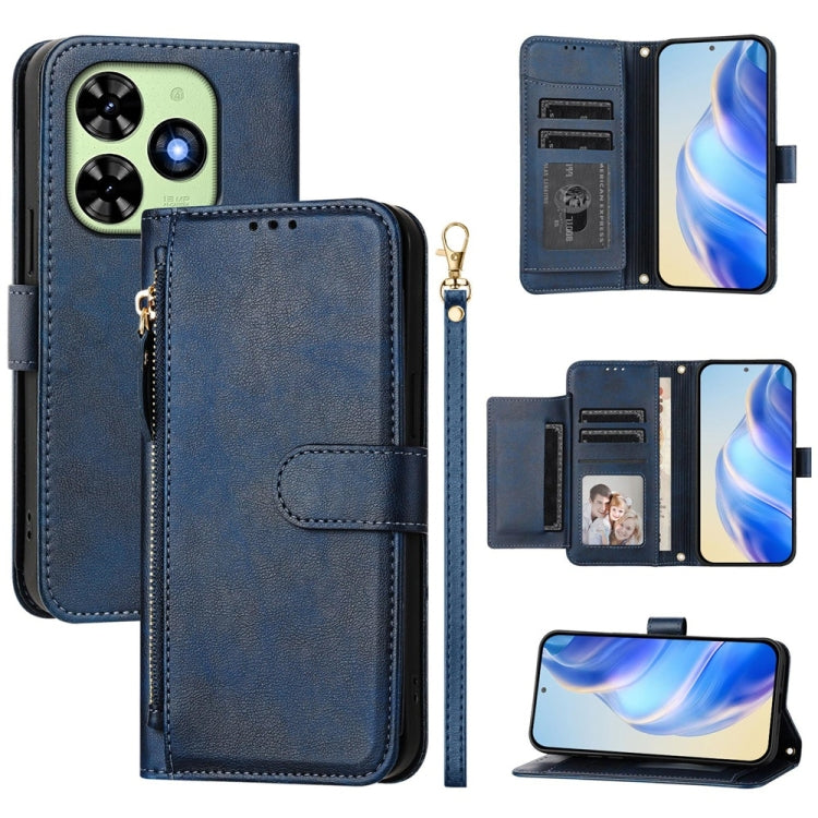 For Tecno Spark Go 2024 Multi-Card Slots Zipper Wallet Leather Phone Case(Blue) - Tecno Cases by PMC Jewellery | Online Shopping South Africa | PMC Jewellery | Buy Now Pay Later Mobicred