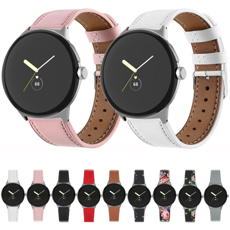 For Google Pixel Watch 3 45mm Round Tail Genuine Leather Watch Band(Black Red Flower) - free shipping - PMc TechLife - Order now!