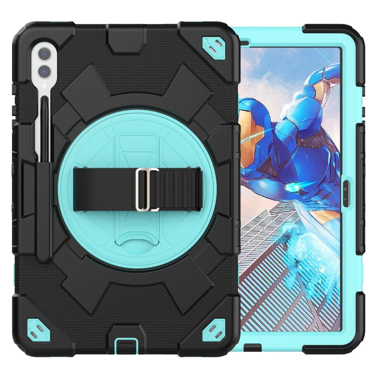 For Samsung Galaxy Tab S10+ / S9+ / S9 FE+ Spider Hand Grip Turntable Stand Tablet Case(Black Light Blue) - Galaxy Tab S9+ Cases by PMC Jewellery | Online Shopping South Africa | PMC Jewellery | Buy Now Pay Later Mobicred