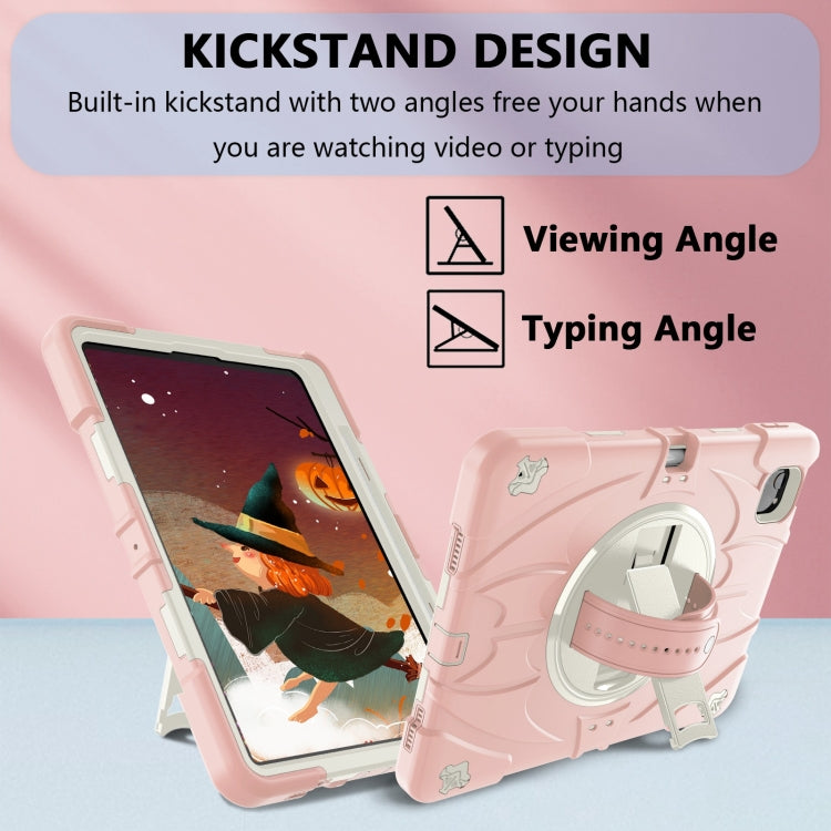 For iPad Pro 11 2022 / Air 10.9 2022 Bat Hand Grip Turntable Stand Tablet Case(Pink White) - iPad Pro 11 (2022/2021) Cases by PMC Jewellery | Online Shopping South Africa | PMC Jewellery | Buy Now Pay Later Mobicred