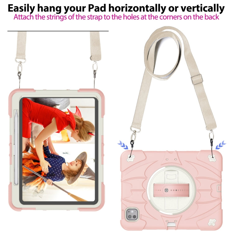 For iPad Pro 11 2024 Bat Hand Grip Turntable Stand Tablet Case(Pink White) - free shipping - PMC Jewellery - Order now!