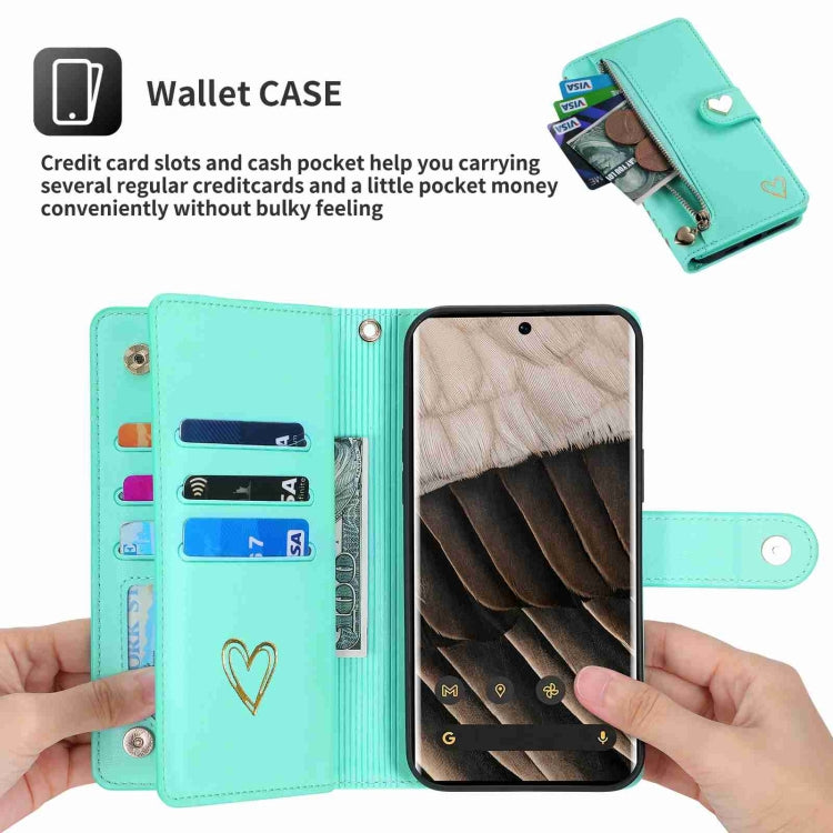 For Google Pixel 7 Pro POLA Love Multi-Card Slots Zipper Wallet Leather Phone Case(Light Green) - free shipping - PMC TechLife - Order now!