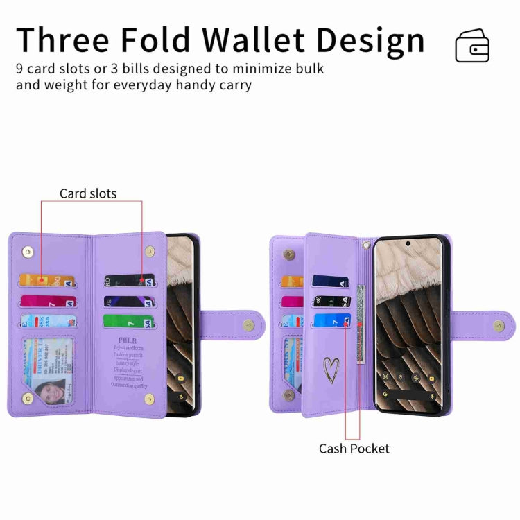 For Google Pixel 7 Pro POLA Love Multi-Card Slots Zipper Wallet Leather Phone Case(Purple) - Google Cases by POLA | Online Shopping South Africa | PMC TechLife | Buy Now Pay Later Mobicred