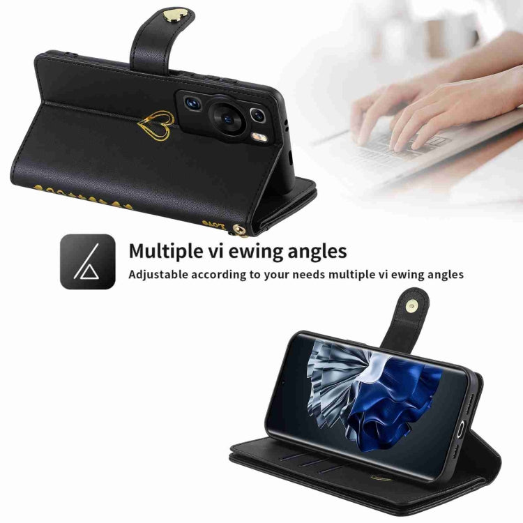 For Huawei P60 Pro POLA Love Multi-Card Slots Zipper Wallet Leather Phone Case(Black) - Huawei Cases by POLA | Online Shopping South Africa | PMC TechLife | Buy Now Pay Later Mobicred