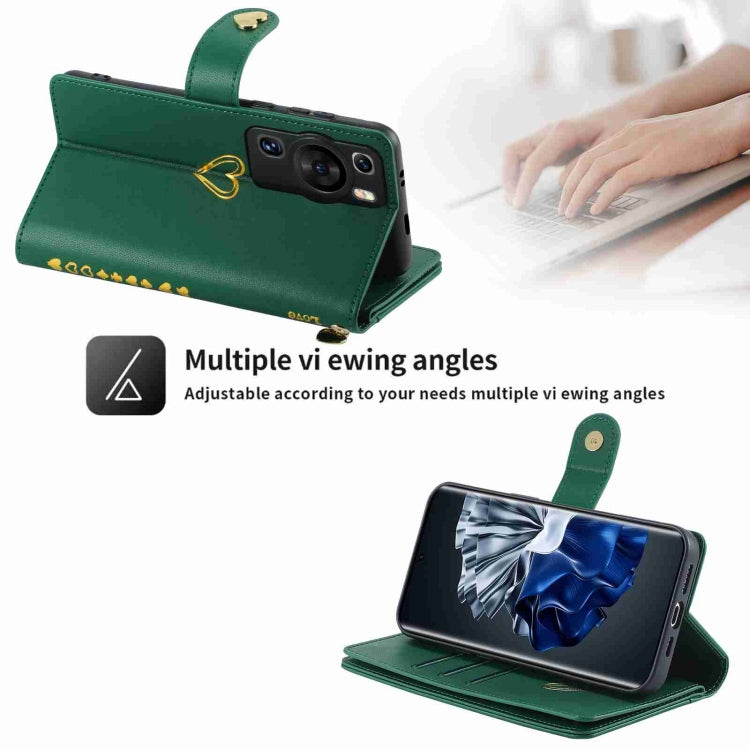 For Huawei P60 Pro POLA Love Multi-Card Slots Zipper Wallet Leather Phone Case(Dark Green) - free shipping - PMC TechLife - Order now!