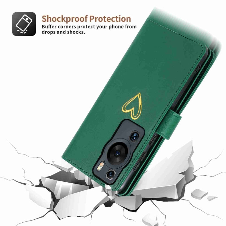 For Huawei P60 Pro POLA Love Multi-Card Slots Zipper Wallet Leather Phone Case(Dark Green) - free shipping - PMC TechLife - Order now!