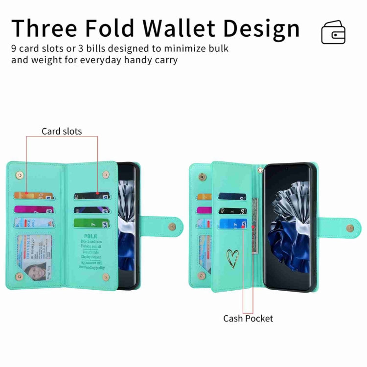 For Huawei P60 Pro POLA Love Multi-Card Slots Zipper Wallet Leather Phone Case(Light Green) - free shipping - PMC TechLife - Order now!