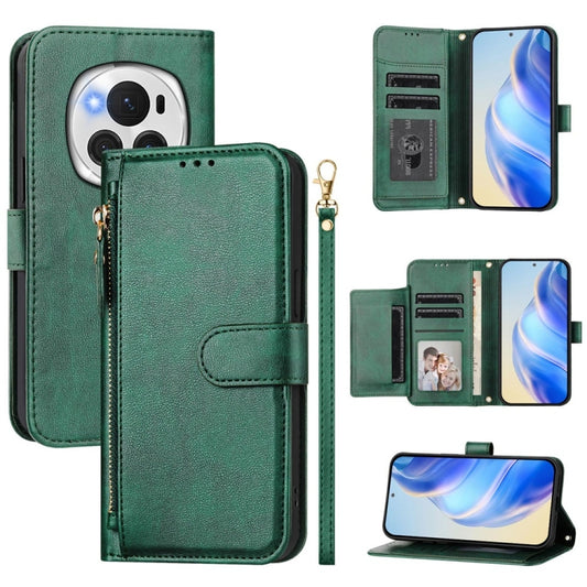 For Honor Magic6 Pro 5G Global Multi-Card Slots Zipper Wallet Leather Phone Case(Green) - Honor Cases by PMC Jewellery | Online Shopping South Africa | PMC Jewellery | Buy Now Pay Later Mobicred