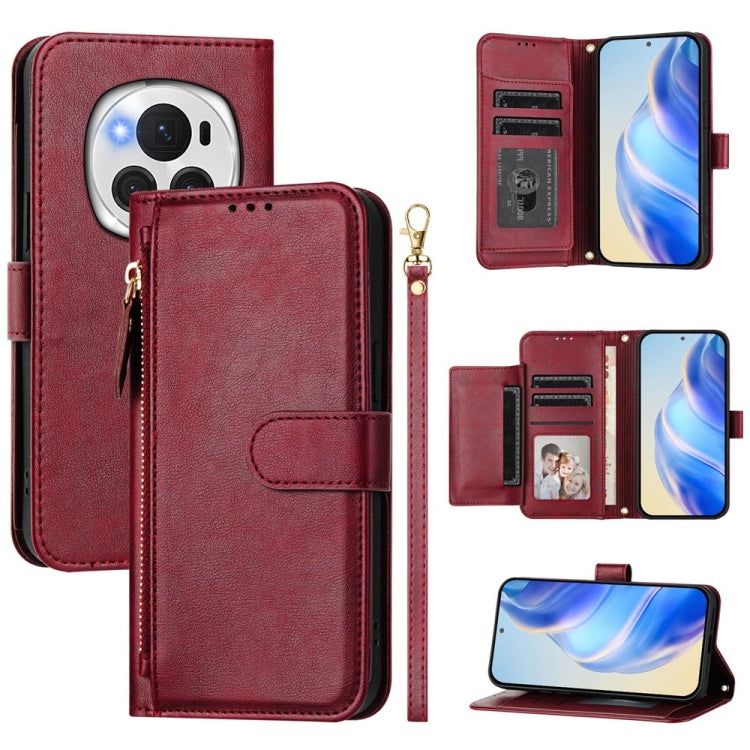 For Honor Magic6 Pro 5G Global Multi-Card Slots Zipper Wallet Leather Phone Case(Dark Red) - Honor Cases by PMC Jewellery | Online Shopping South Africa | PMC Jewellery | Buy Now Pay Later Mobicred