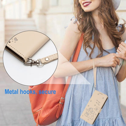 For Motorola Edge 2024 5G Embossed Kitten Phone Leather Case with Lanyard(Beige) - Motorola Cases by PMC Jewellery | Online Shopping South Africa | PMC Jewellery | Buy Now Pay Later Mobicred