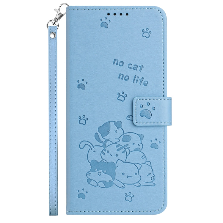 For Motorola Moto G 5G 2024 Embossed Kitten Phone Leather Case with Lanyard(Blue) - Motorola Cases by PMC Jewellery | Online Shopping South Africa | PMC Jewellery | Buy Now Pay Later Mobicred