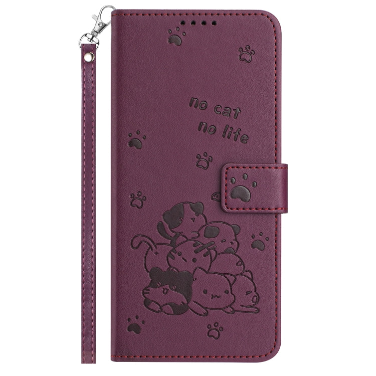 For Motorola Moto G 5G 2024 Embossed Kitten Phone Leather Case with Lanyard(Wine Red) - Motorola Cases by PMC Jewellery | Online Shopping South Africa | PMC Jewellery | Buy Now Pay Later Mobicred