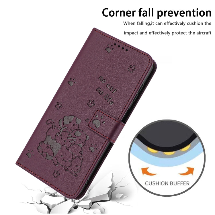 For Motorola Moto G 5G 2024 Embossed Kitten Phone Leather Case with Lanyard(Wine Red) - Motorola Cases by PMC Jewellery | Online Shopping South Africa | PMC Jewellery | Buy Now Pay Later Mobicred