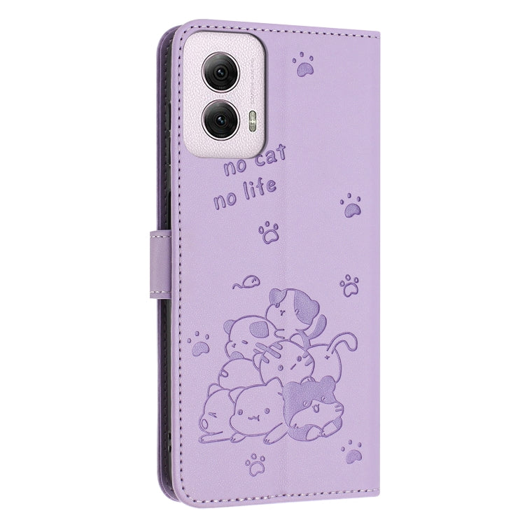 For Motorola Moto G Power 5G 2024 Embossed Kitten Phone Leather Case with Lanyard(Purple) - free shipping - PMC Jewellery - Order now!