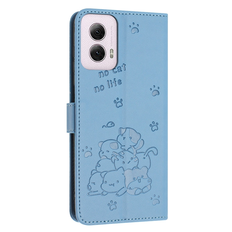 For Motorola Moto G Power 5G 2024 Embossed Kitten Phone Leather Case with Lanyard(Blue) - Motorola Cases by PMC Jewellery | Online Shopping South Africa | PMC Jewellery | Buy Now Pay Later Mobicred