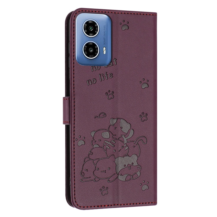 For Motorola Moto G Stylus 5G 2024 Embossed Kitten Phone Leather Case with Lanyard(Wine Red) - Motorola Cases by PMC Jewellery | Online Shopping South Africa | PMC Jewellery | Buy Now Pay Later Mobicred