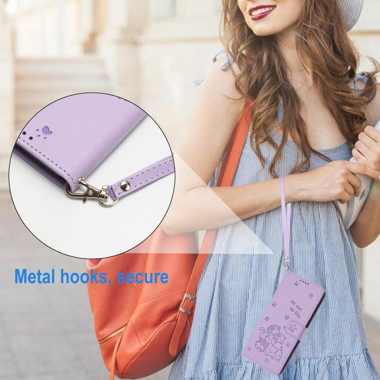 For Samsung Galaxy S25+ / S24+ 5G Embossed Kitten Phone Leather Case with Lanyard(Purple) - Galaxy S24+ 5G Cases by PMC TechLife | Online Shopping South Africa | PMC TechLife | Buy Now Pay Later Mobicred