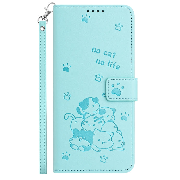 For Samsung Galaxy S25 / S24 5G Embossed Kitten Phone Leather Case with Lanyard(Mint Green) - Galaxy S24 5G Cases by PMC TechLife | Online Shopping South Africa | PMC TechLife | Buy Now Pay Later Mobicred